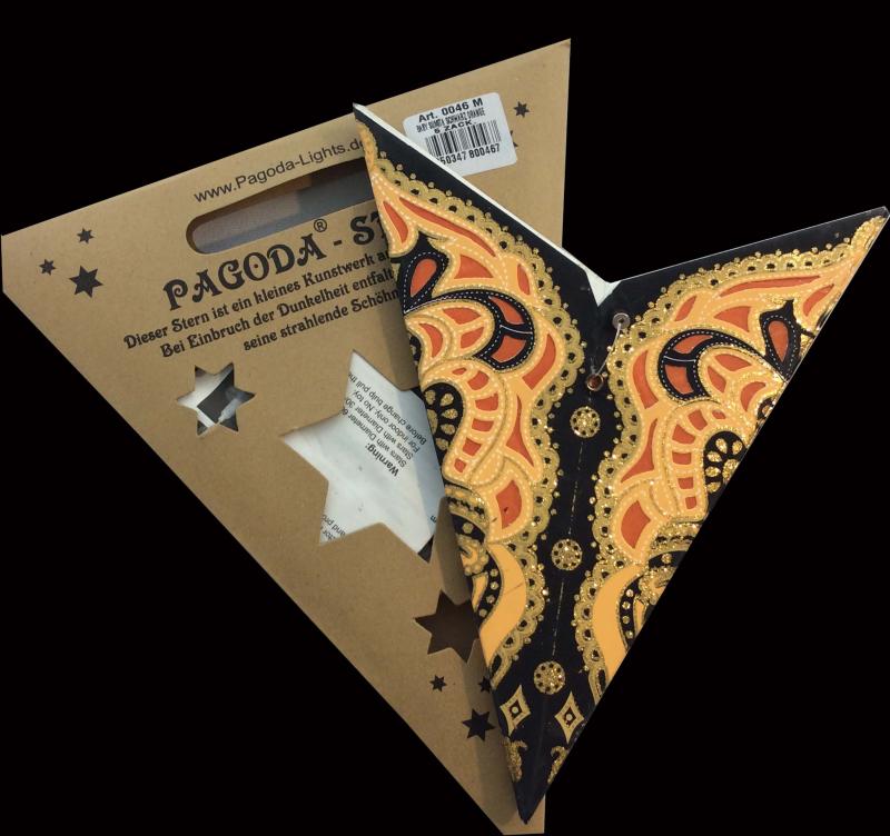 Baby Sumita Black / Orange - Foldable glowing Paperstar with 5 points, 40 cm